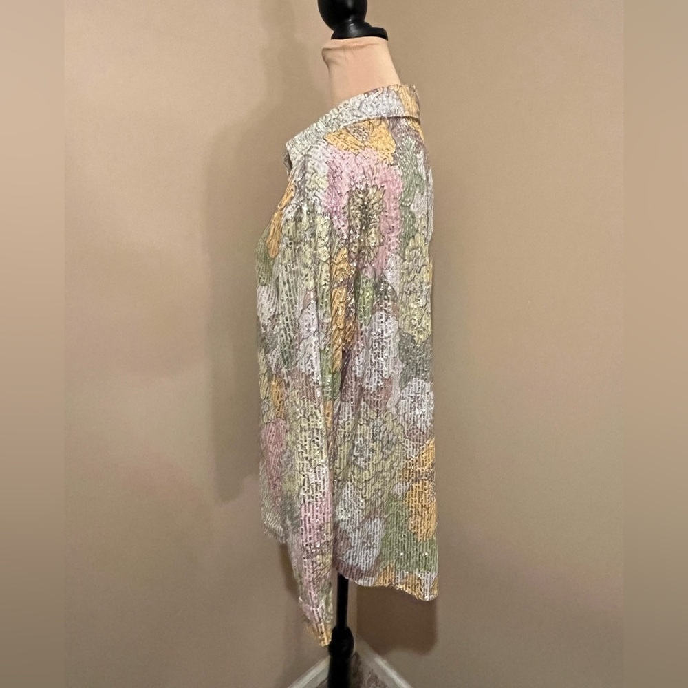 Moon Ryder Sequin Floral Button Down Shirt, size M - Picture 3 of 7